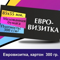 Евровизитка, картон 300 гр, 4+4, 85мм*95мм, 1000 штук
